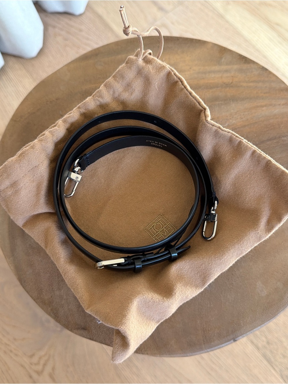 Toteme Black Leather Belt with Silver Hardware